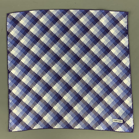 TOM FORD Light Blue & Purple Plaid Silk Pocket Square