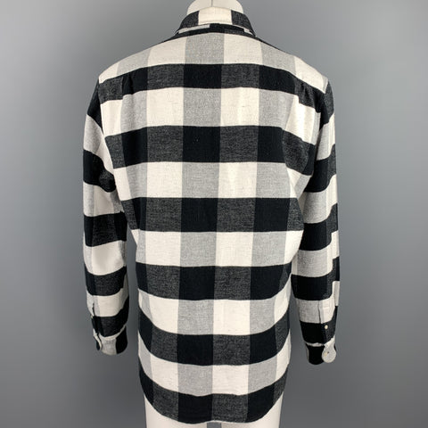OUR LEGACY Size 40 Black & White Checkered Brushed Cotton Long Sleeve Shirt