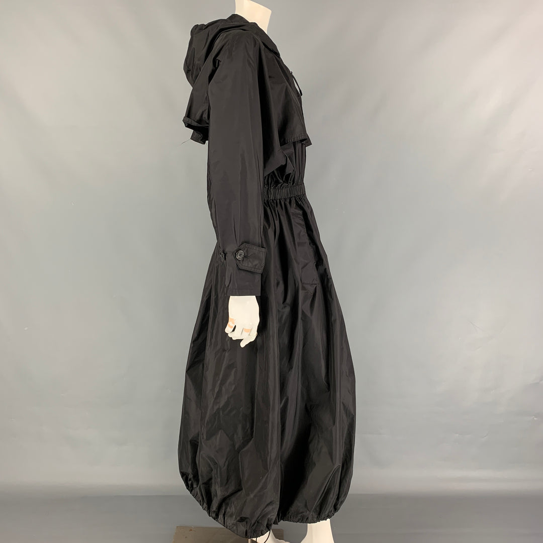 PRADA Size 2 Black Polyamide Zip Up Hooded Long Coat