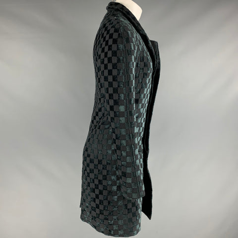 HAIDER ACKERMANN Size S Blue Black Checkered Rayon Blend Coat