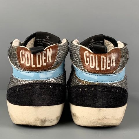 GOLDEN GOOSE Size 7 Silver & Black Suede Mid Star Sneakers