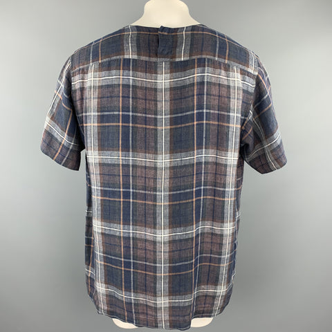 SCHNAYDERMAN'S Taille XL T-shirt à col rond en lin à carreaux marron