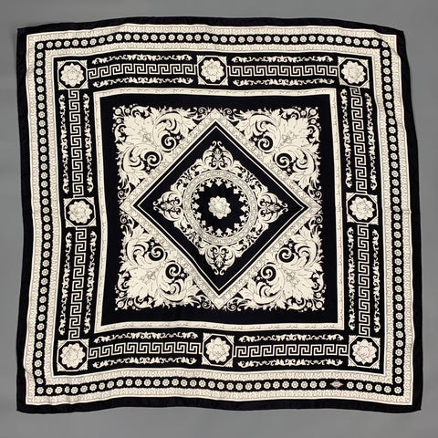 VERSACE Black & White Baroque Twill Silk Large Scarf