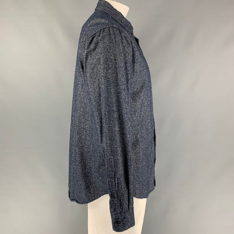 CP SHADES Size XL Navy & White Textured Cotton Long Sleeve Shirt