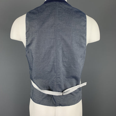 PAOLO PECORA Size 38 Blue Floral Embroidered Cotton Inverted Notch Vest