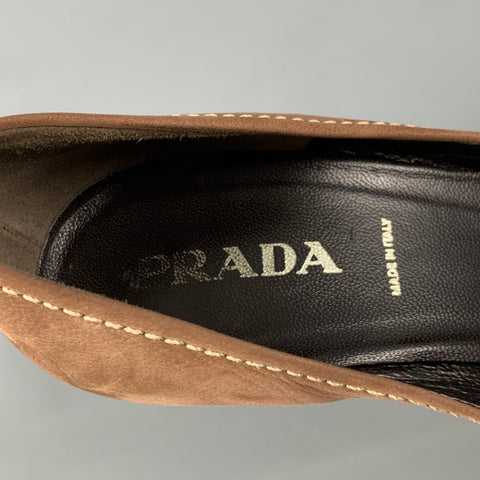 PRADA Size 6.5 Brown Suede Peep Toe Pumps