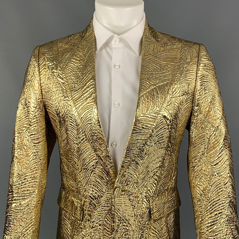 DSQUARED2 Size 40 Gold Jacquard Polyester Blend Peak Lapel Sport Coat