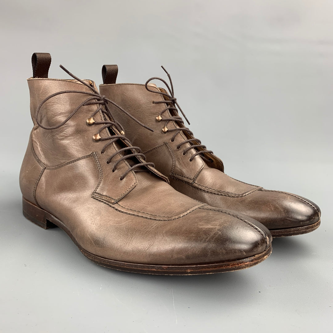 PAUL SMITH Size 9.5 Brown Distressed Leather Lace Up Ankle Boots