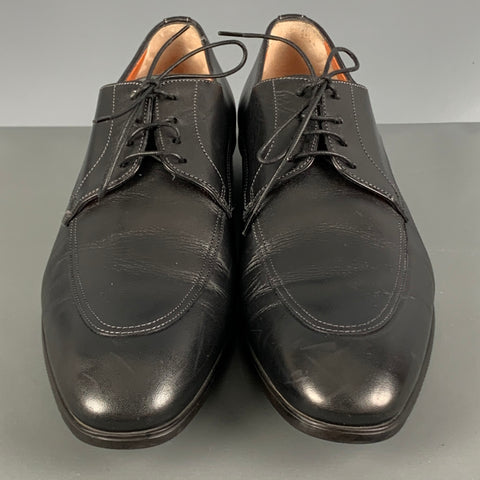 SANTONI Atwood Size 8.5 Black Round Toe Lace Up Shoes