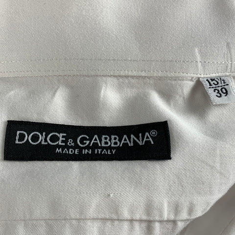 DOLCE & GABBANA Size S White Solid Cotton Button Up Long Sleeve Shirt
