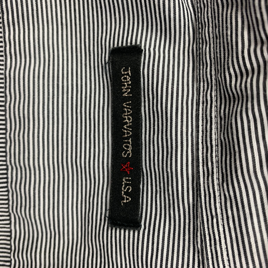 JOHN VARVATOS Talla M Camisa de manga larga con botones de algodón a rayas blancas y negras