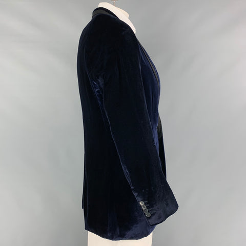 DOLCE & GABBANA Size 42 Navy Black Velvet Cotton Blend Sport Coat