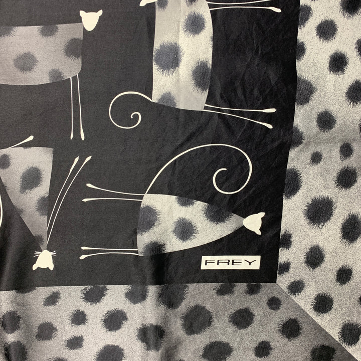 FREY Grey Cat Print Satin Silk Print Scarf
