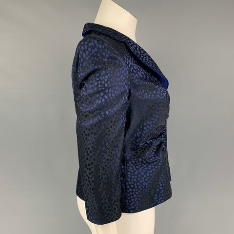 ARMANI COLLEZIONI Size 12 Black Blue Polyester Dots Jacket Blazer