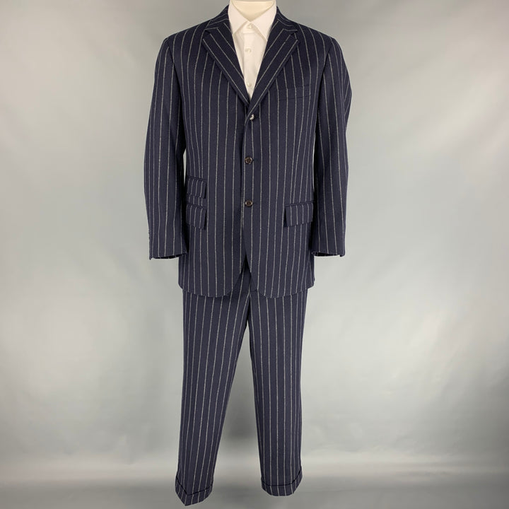 POLO by RALPH LAUREN Size 42 Navy & White Pinstripe Virgin Wool / Cashmere Single Breasted Suit