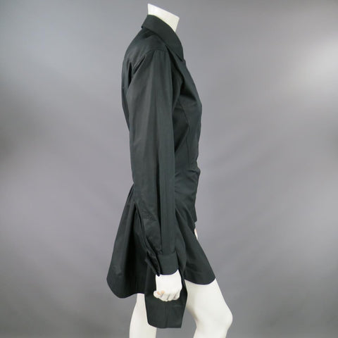 ALAIA Talla US 10 Vestido camisero con cuello y falda en la espalda de algodón negro