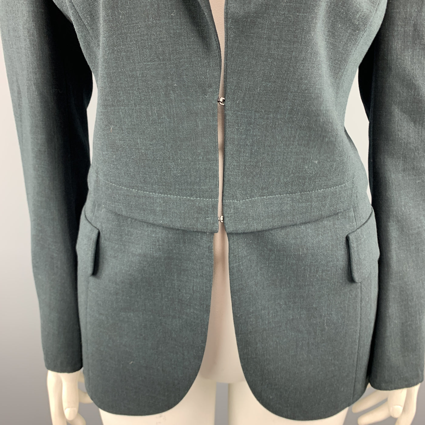 AKRIS Size 12 Forest Green Wool Zip Off Sport Coat Blazer Jacket