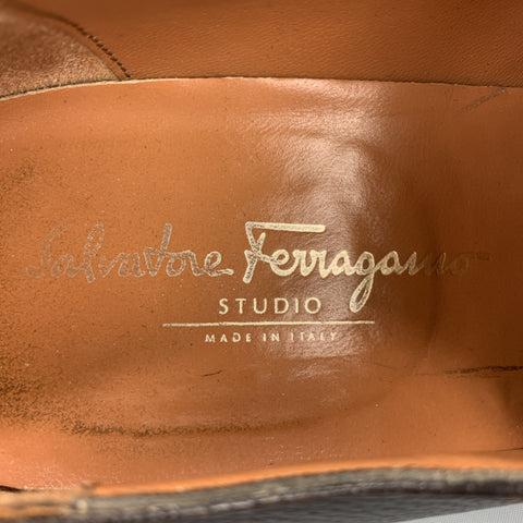 SALVATORE FERRAGAMO Size 11 Brown Textured Leather Cap Lace Up Dress Shoes