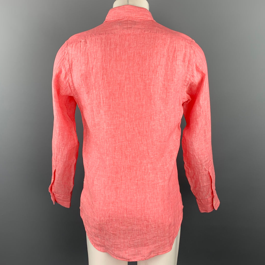 RALPH LAUREN Camisa de manga larga con botones de lino jaspeado salmón talla S