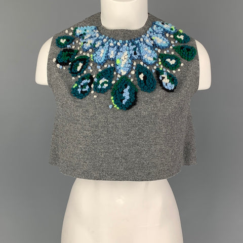 VIKA GAZINSKAYA Size 0 Grey Blue Green Wool Applique Sleeveless Casual Top