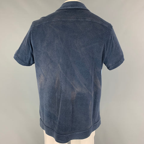 ORLEBAR BROWN Size XXL Navy Blue Textured Terry Camp Short Sleeve Shirt