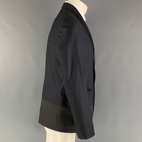 EMPORIO ARMANI Size 38 Navy Olive Color Block Polyester Blend Sport Coat