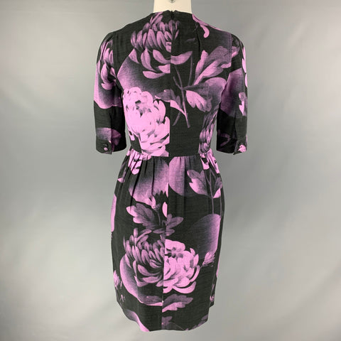 JONATHAN SAUNDERS Size 2 Black and Purple Cotton &  Viscose Floral Dress