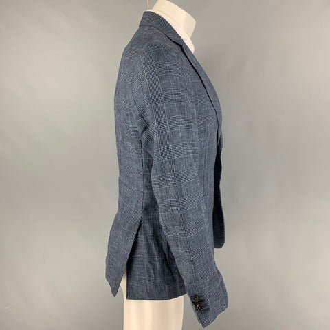 SCOTCH AND SODA Size M Navy Indigo Glenplaid Linen Notch Lapel Sport Coat