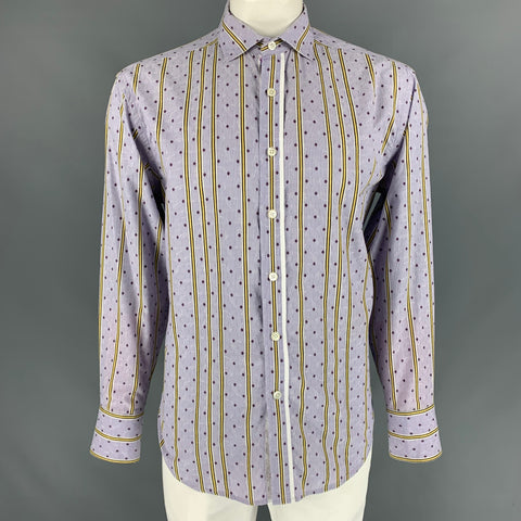 ROBERT GRAHAM Talla XL Camisa de manga larga con botones de algodón, color morado, amarillo y rayas