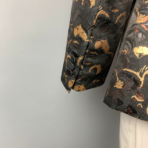DOLCE & GABBANA Size 44 Regular Black & Gold Jacquard Polyester Blend Shawl Collar Sport Coat