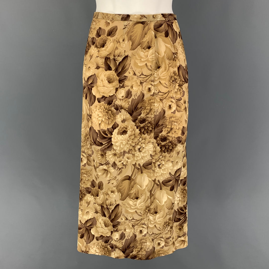 DOLCE & GABBANA Size 6 Beige Brown Silk Floral Pencil Skirt Set