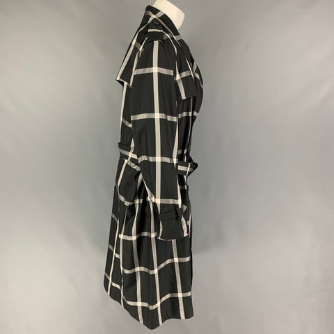 ALEXANDER McQUEEN FW 18 Size 38 Black White Window Pane Belted Trenchcoat