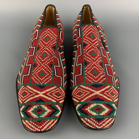 DONALD J PLINER Size 11.5 Red Beaded Leather Slip On Loafers