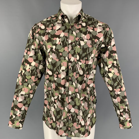 TED BAKER Size M Olive Brown Abstract Floral Cotton Long Sleeve Shirt