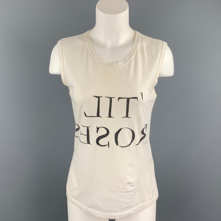 ANN DEMEULEMEESTER Size 6 White Graphic Cotton Tank Top
