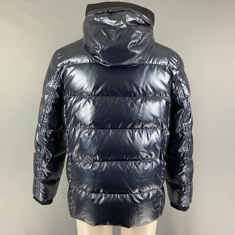 WRM Size M Blue Shimmery Quilted Nylon Hooded Jacket