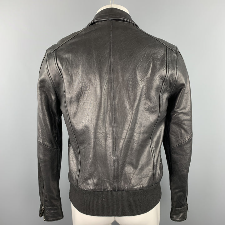 BLK DNM Size M Black Leather Asymmetrical Zip Up Jacket