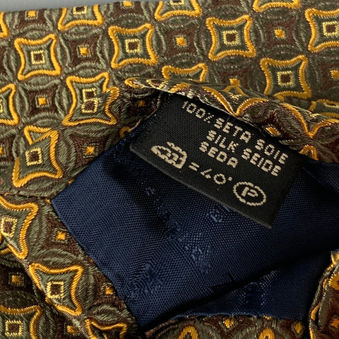 ERMENEGILDO ZEGNA Brown Gold Squares Silk Tie