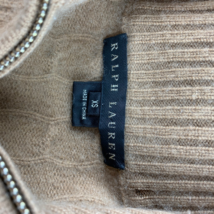 RALPH LAUREN Black Label Size XS Camel Cable Knit Cashmere Half Zip Sweater