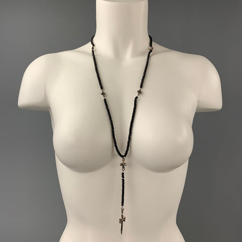 KING BABY Black Bead Sterling Silver Dagger Cross Necklace