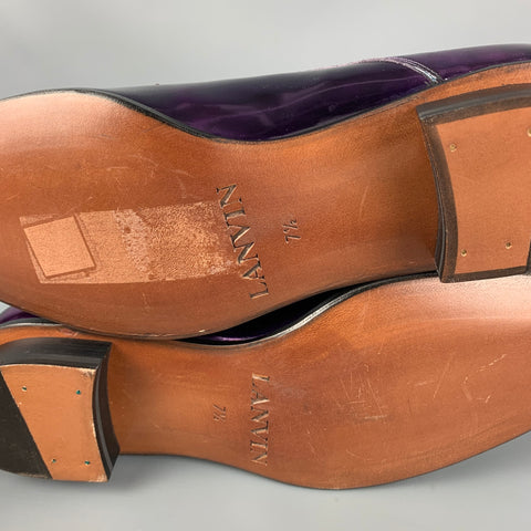 LANVIN Size 8.5 Purple Metallic Leather Lace Up Shoes