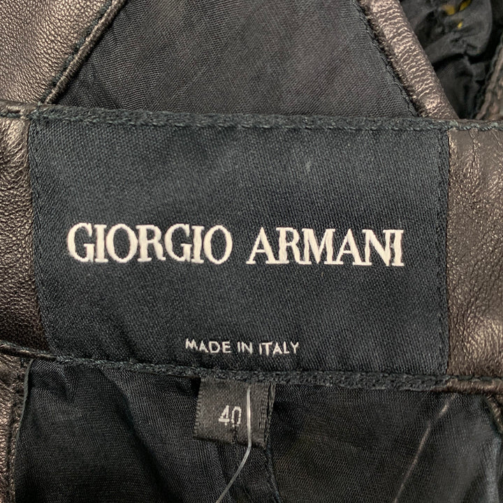 GIORGIO ARMANI Size 4 Black Leather Applique Halter Dress Top