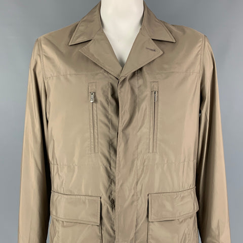LORO PIANA Size XL Taupe Polyester Hidden Placket Jacket