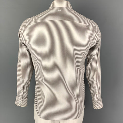 G-STAR Size M White Taupe Stripe Cotton Button Up Long Sleeve Shirt