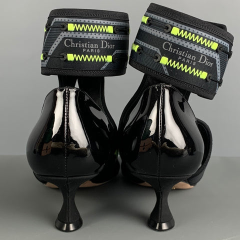 CHRISTIAN DIOR Talla 7 Zapatos de tacón con punta cuadrada de charol negro amarillo