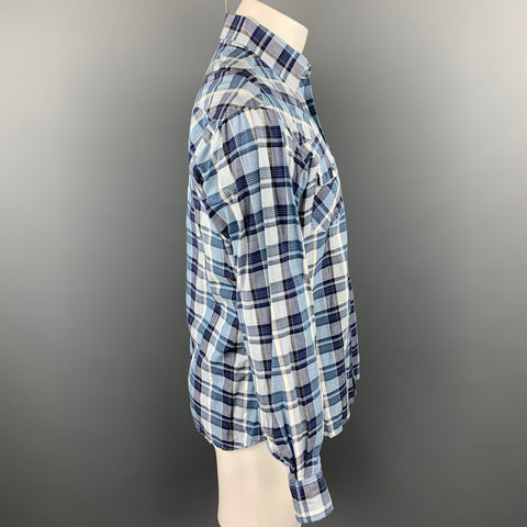 HAMILTON Size M Blue Plaid Cotton Patch Pockets Long Sleeve Shirt