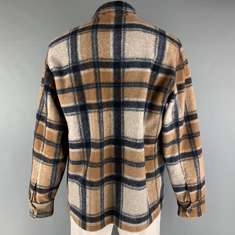 TODD SNYDER Size XL Beige Navy Plaid Polyester Wool Jacket