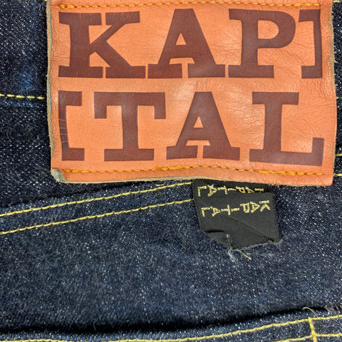 KAPITAL Size 34 Blue Indigo Contrast Stitch Selvedge Denim Button Fly Jeans