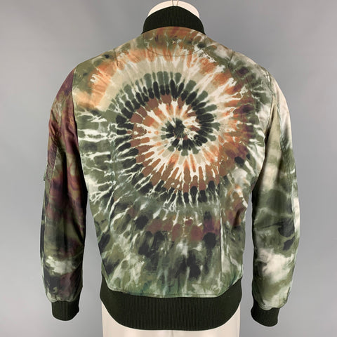 VALENTINO Size 38 Olive Brown Cream Tie Dye Polyamide Jacket