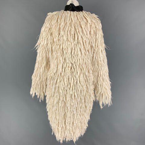 TOM FORD Taille 2 Blanc Noir Soie Shaggy Garniture En Cuir Zip Up Manteau